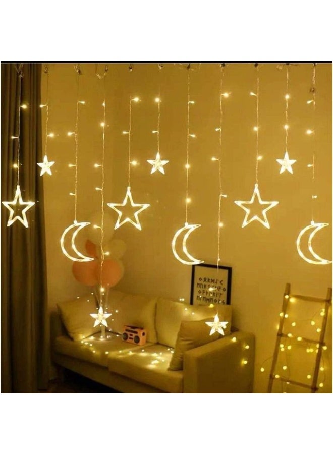 سلسلة إضاءة LED على شكل نجوم وقمر للزينة، مثالية للديكور في رمضان والمناسبات والحفلات وأعياد الميلاد، مصنوعة من خامات آمنة ومتينة وصديقة للبيئة، تمنح إضاءة دافئة ورومانسية، هدية رائعة للمناسبات والأعياد والاحتفالات المنزلية - Image 1